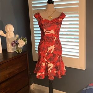 Sz 2 Boston Proper Red/White Flowered Dress